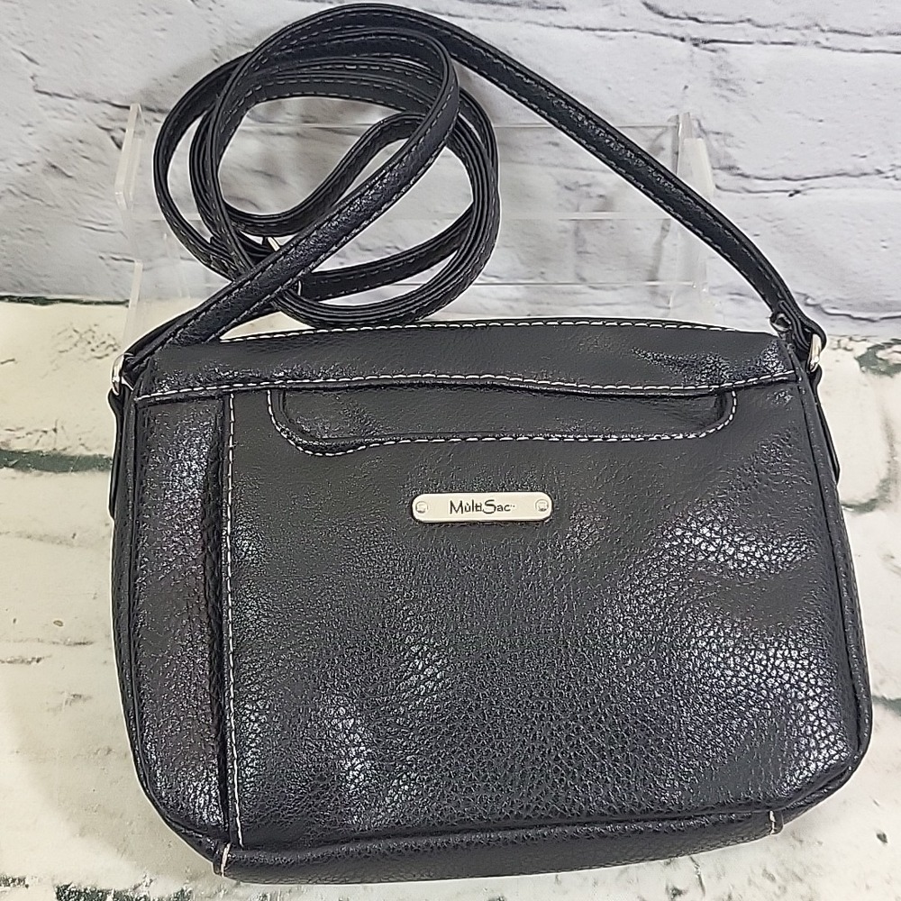 Multi Sac Small Travel Bag Black Soft Vegan Leather Crossbody Purse EUC